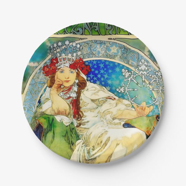 Assiettes En Carton Princesse colorée Hyacinth Mucha de Nouveau d'art (Devant)
