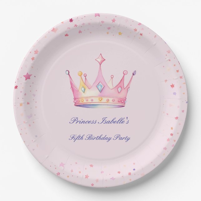 Assiettes En Carton Princesse Crown Pastel Pink Petite fille Anniversa (Devant)