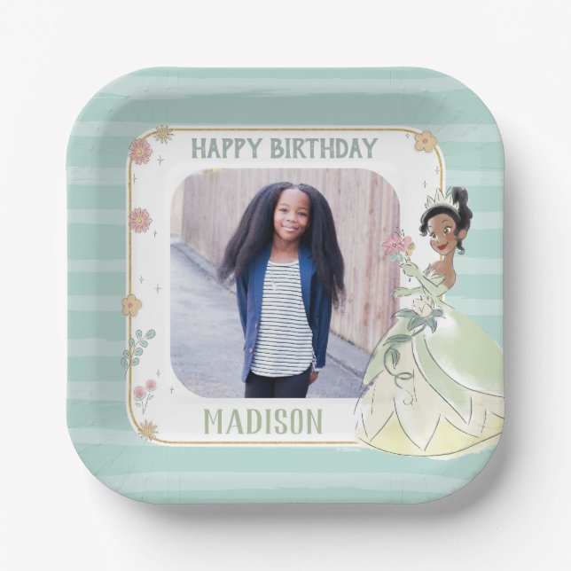 Assiettes En Carton Princesse Disney | Aquarelle florale Anniversaire (Recto)