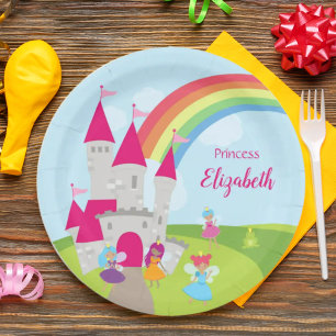 Assiettes En Carton Princesse Fairy Little Girl avec arc en ciel et ch