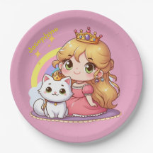 princesse mignonne personnalisable avec chat blanc