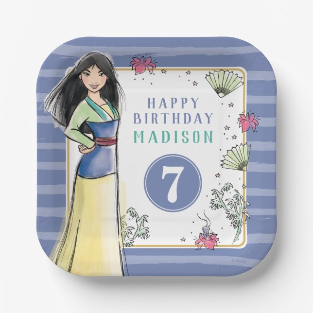 Assiettes En Carton Princesse Mulan | Aquarelle Frappe Anniversaire (Recto)