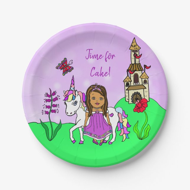 Assiettes En Carton Princesse personnalisée et Château Unicorn Anniver (Devant)