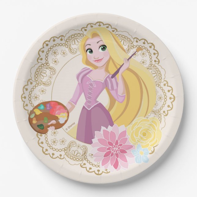 Assiettes En Carton Princesse Rapunzel | Floral Gold Confetti (Devant)