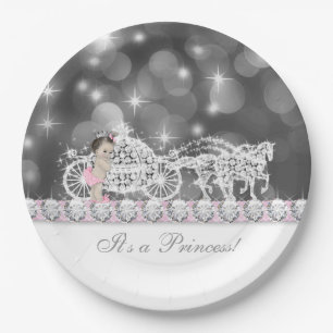Assiettes En Carton Princesse rose et grise élégante baby shower