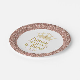 Assiettes En Carton Princesse Rose Gold Pink Parties scintillant couro
