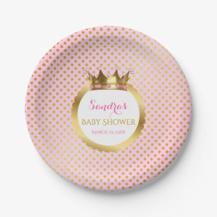 Assiettes En Carton Princesse royale Pink Gold Jewelled Crown