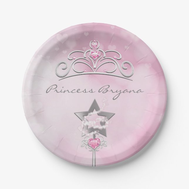 Assiettes En Carton Princesse Wand & Crown Silver Pink Party Plaques (Devant)