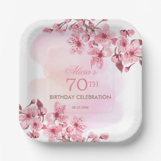 Assiettes En Carton Printemps Sakura Cherry Blossom Crème rose Anniver (Recto)