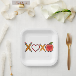 Assiettes En Carton Professeur XOXO Crayon Saint Valentin et pomme