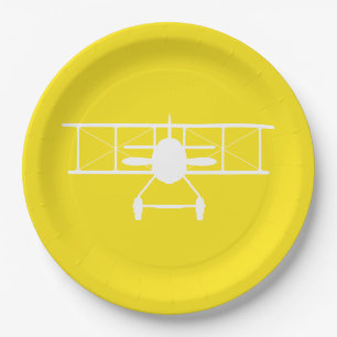 Assiettes En Carton Profil Biplane blanc sur Arrière - plan jaune