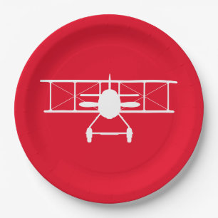 Assiettes En Carton Profil Biplane blanc sur l'Arrière - plan rouge