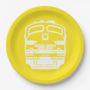 Assiettes En Carton Profil du moteur de train blanc sur Arrière - plan