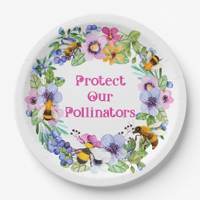 Assiettes En Carton Protéger nos pollinisateurs Fleurs d'abeilles (Devant)