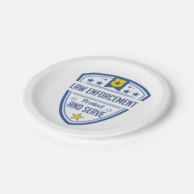 Assiettes En Carton Protégez et servez l'insigne de police (Angle)