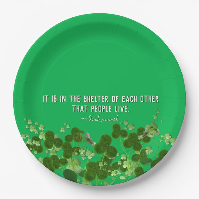 Assiettes En Carton proverbe irlandais avec shamrock (Devant)
