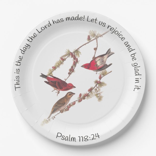 Assiettes En Carton Psaume 118:24 et Trois Oiseaux Rouges Classic Roun (Devant)