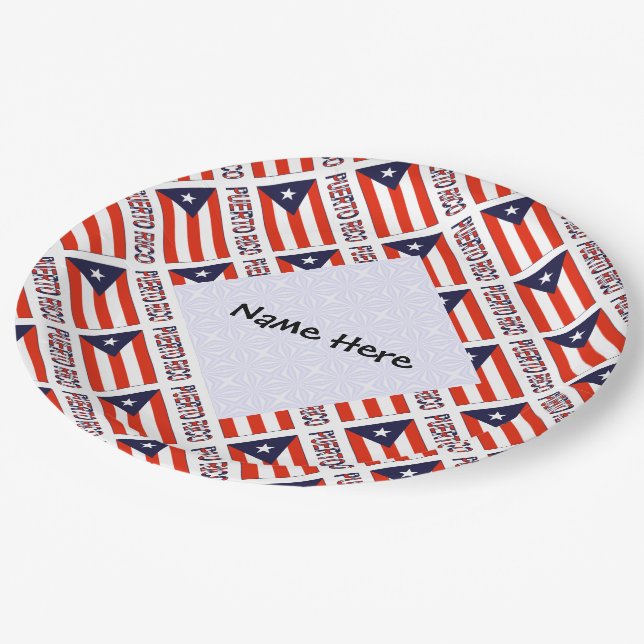 Assiettes En Carton Puerto Rico and Puerto Rican Flag Tiled Your Name (Angle)