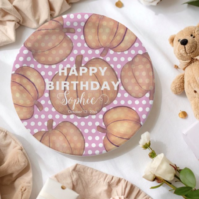 Assiettes En Carton Pumpkin Party Pink & Orange Birthday (Créateur téléchargé)