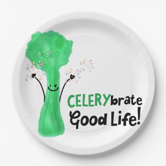Assiettes En Carton Pun Celery positif - Celerybrate Bonne vie (Devant)