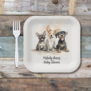 Assiettes En Carton Puppy Chien Tails Baby Boy Baby shower