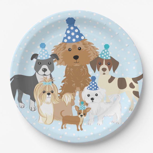 Assiettes En Carton Puppy Party Blue Paper Plate for Kids Birthday  (Devant)