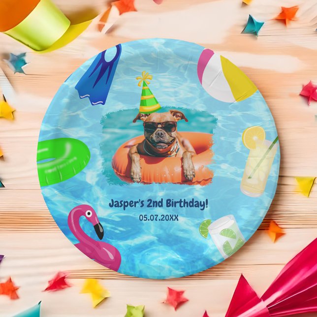 Assiettes En Carton Puppy Pawty Anniversaire Chien Pool Party (Puppy Pawty Birthday Dog Pool Party Paper Plates)