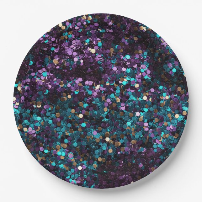 Assiettes En Carton Purple Aqua Rose Gold Mermaid Confetti (Devant)