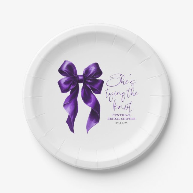Assiettes En Carton Purple Bow Elle Tying the Knot Fête des mariées (Devant)