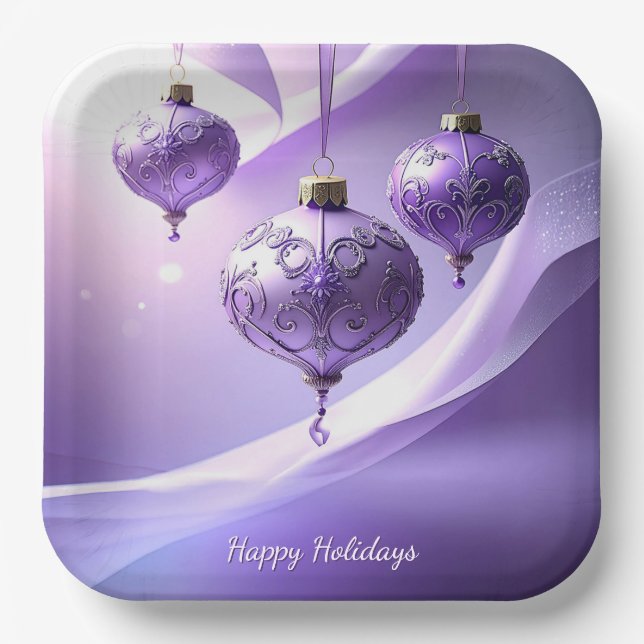 Assiettes En Carton Purple Christmas Ball Holiday Paper Plate (Recto)