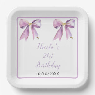 Assiettes En Carton Purple Coquette Bow fête d'anniversaire