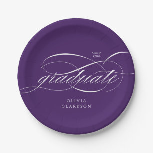 Assiettes En Carton Purple Elegant Script Graduation Party