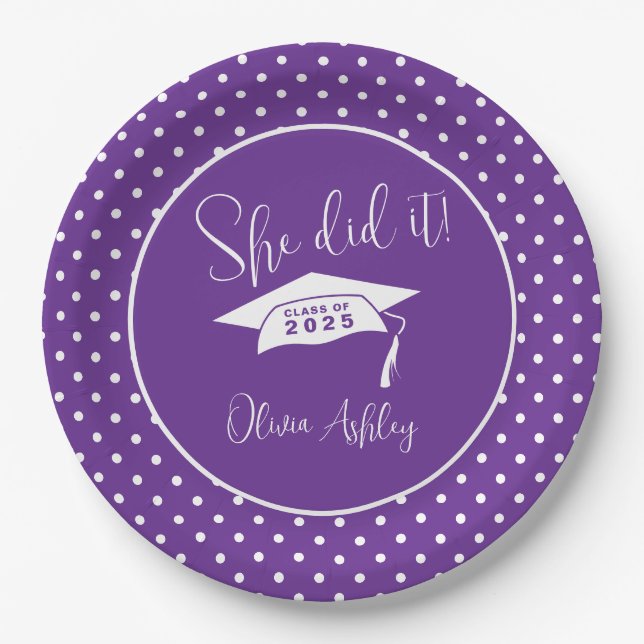 Assiettes En Carton Purple Elle L'A Fait Graduation (Devant)