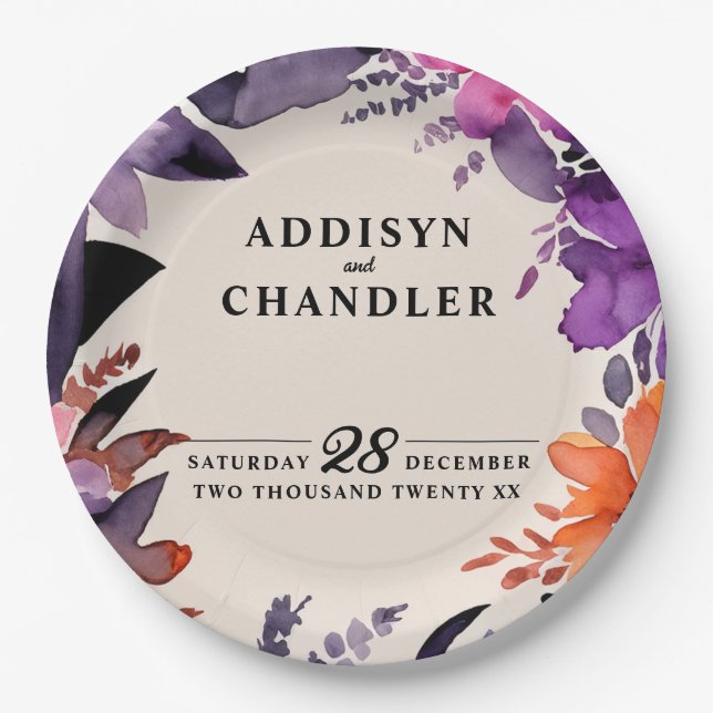 Assiettes En Carton Purple enchanté + Mariage d'Halloween floral orang (Devant)