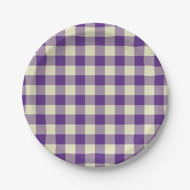 Assiettes En Carton Purple et crème En vichy Motif (Devant)