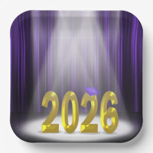 Assiettes En Carton Purple et Gold 2025 Graduation en vedette