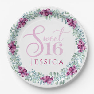 Assiettes En Carton Purple Floral Sweet 16