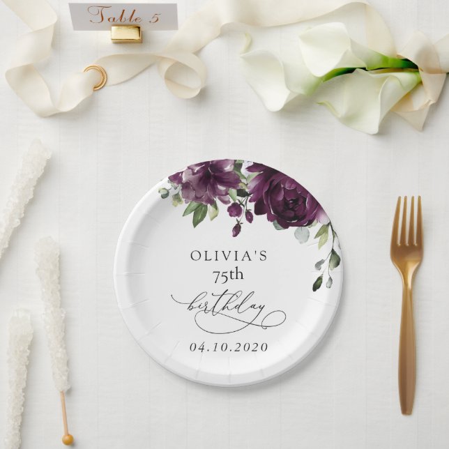 Assiettes En Carton Purple Flowers, Plum Flowers, Boho, Birthday (Mariage)