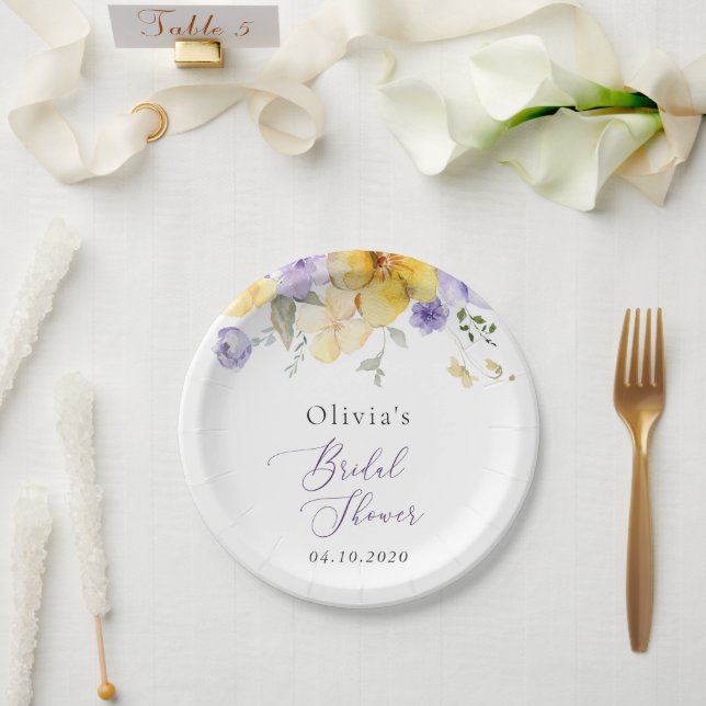 Assiettes En Carton Purple Flowers, Yellow Flowers, Bridal Shower (Mariage)