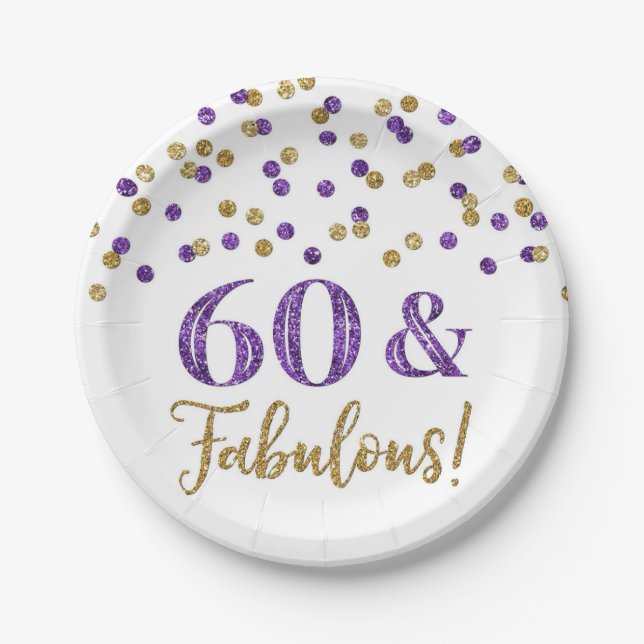 Assiettes En Carton Purple Gold Confetti 60 et fabuleux (Devant)