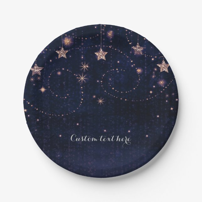 Assiettes En Carton Purple & Gold Starry Celestial Whimsical Party (Devant)