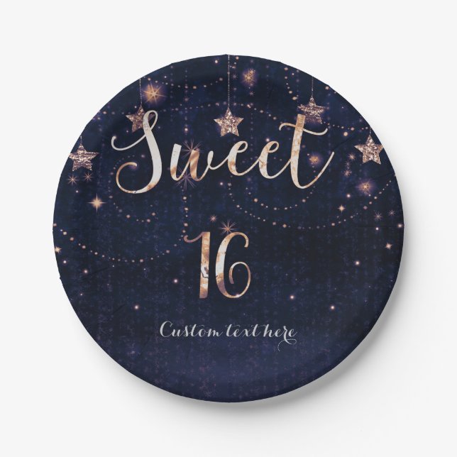 Assiettes En Carton Purple & Gold Starry Sweet 16 Whimsical Party (Devant)
