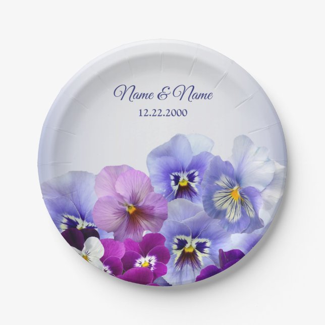 Assiettes En Carton Purple Lilac Pansy Floral Rustic Wedding Party (Devant)