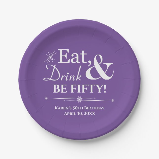 Assiettes En Carton Purple mangez Boire Soit Cinquante Throwback 50e a (Devant)