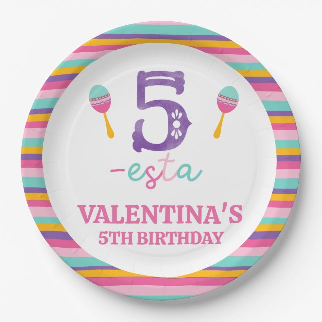 Assiettes En Carton Purple Number Fiesta 5e Anniversaire Plaque papier (Devant)