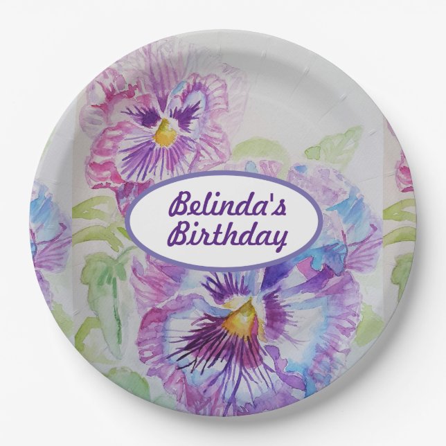 Assiettes En Carton Purple Pansy Fleurs Motif Anniversaire Plaque de f (Devant)