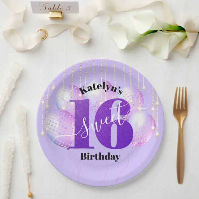 Assiettes En Carton Purple Parties scintillant Sweet 16 Ballons d'anni (Mariage)