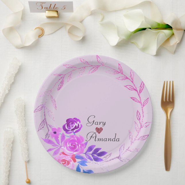 Assiettes En Carton Purple Rose (Mariage)