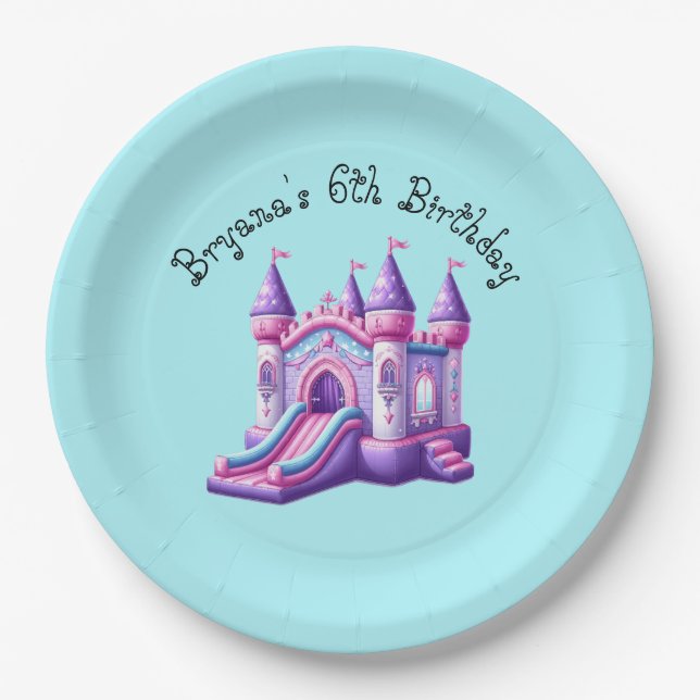 Assiettes En Carton Purple Rose Princess Castle Bounce House Party (Devant)