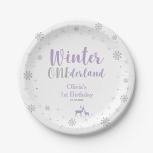 Assiettes En Carton Purple & Silver, Winter Wonderland fête d'annivers